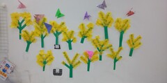「菜の花畑に舞う蝶々」　これから『といろ』は春らしく華やかになってきます。